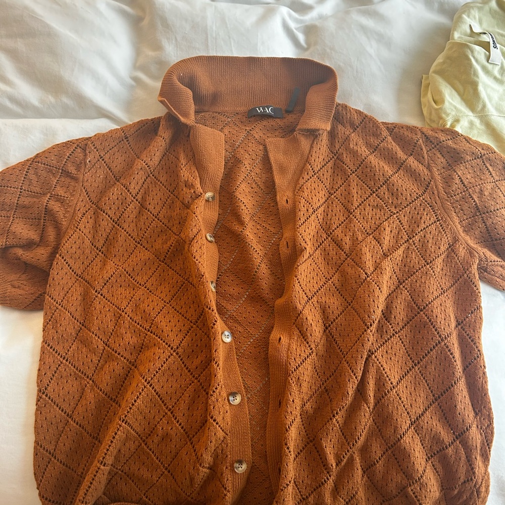 WOA Brown Crochet Short Sleeve Shirt